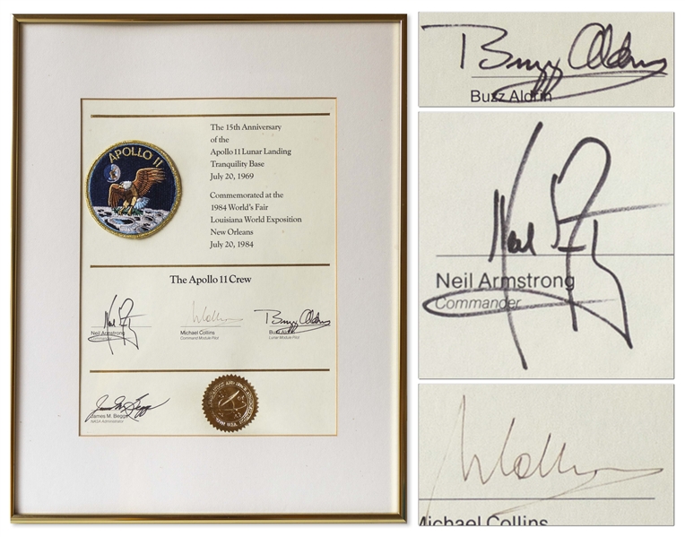 Apollo 11 Crew Signed Poster From 1984, Celebrating the 15th Anniversary of the Mission